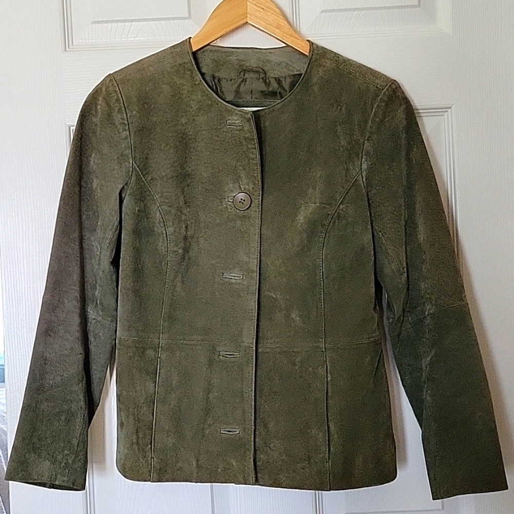 Leather olive green suede jacket